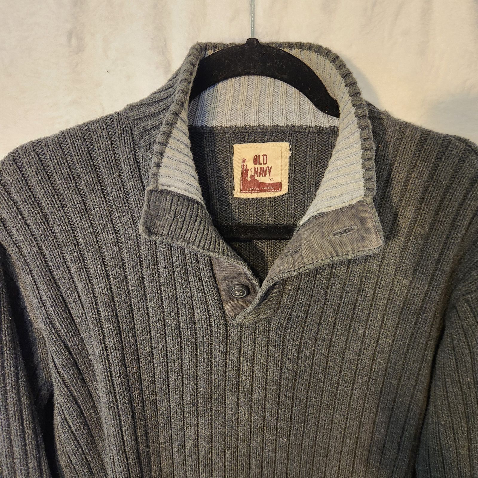 Vtg Y2k Old Navy Men's Xl Ribbed Polo Collar Gray Cotton Pullover Sweater Prep